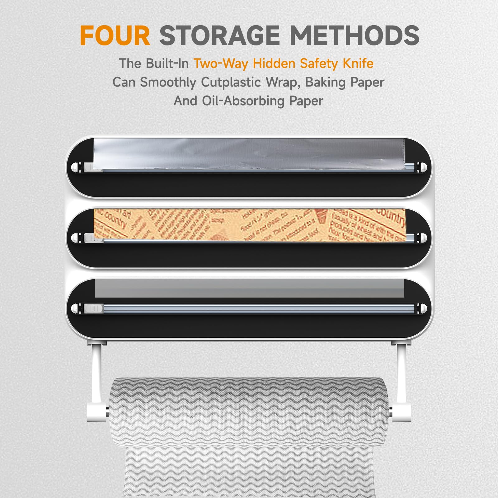 Portarrollos Papel Cocina,Portarollos Cocina,dispensador Papel Aluminio y Film,para Papel de Cocina, de Aluminio, Film y Bolsas para congelar, Soporte de Pared