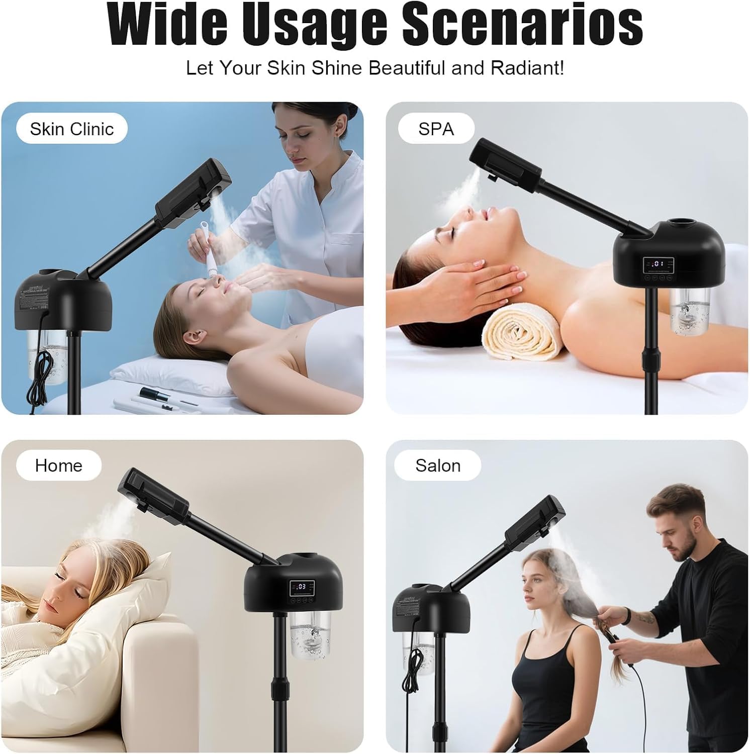 Professional Facial Steamer, Hot Mist Spray & Ozone, Face Steamer with Timer Function, Vaporizador Facial Steamer Machine for Estheticians, Home & SPA, Black