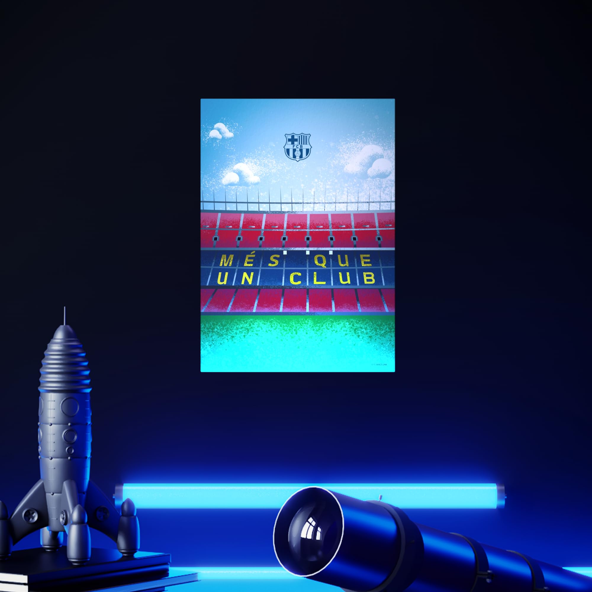 Displate - Poster in metallo – montaggio magnetico – FC Barcelona – Camp Nou Illustrated – Mes que un Club tribune – Dimensione M – 32 x 45 cm opaco