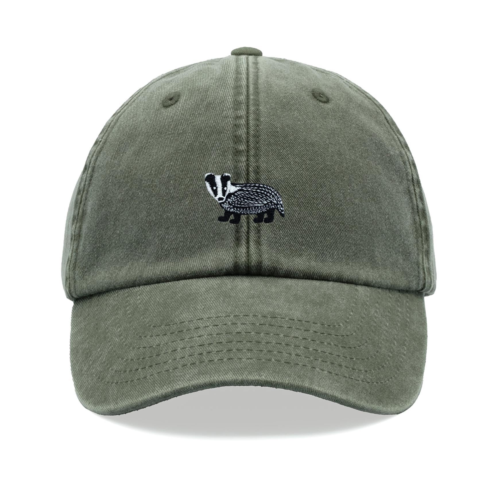 Badger Baseball Cap Vintage Washed Unisex Dad Hat Adjustable Olive