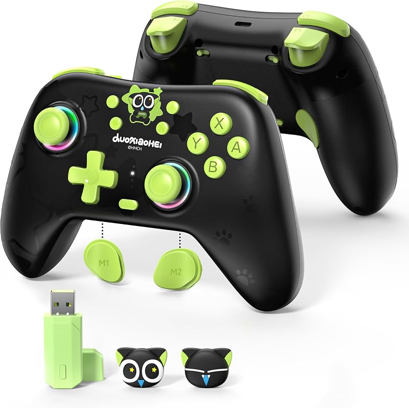 GeekShare Switch Pro Wireless Controller, Compatible with Switch 2/1/Lite/OLED, PC, Android, iOS Device, Tri-Mode Programming with Wake-up, Turbo, Gyro, Vibration, 1000mAh Bluetooth 2.4G Controller