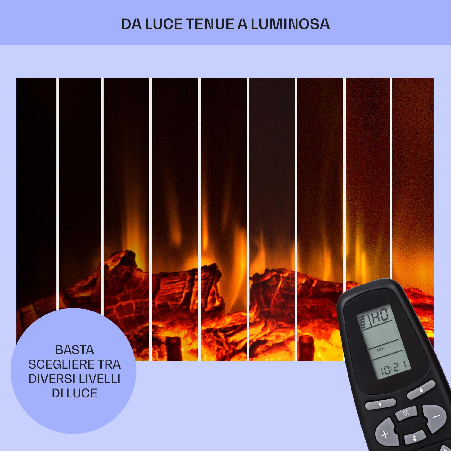 Klarstein Camino Elettrico Basso Consumo, Camino da Terra con Mensola, Elettrico da Parete, Caminetto 1800W, Finto Decorativo con LED, Telecomando, Timer, Controllo Temperatura