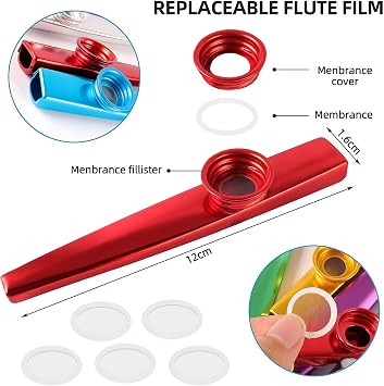 Kazoo Set of 14 Metal Kazoo Metal Aluminium Alloy Kasu Musical Instruments in 7 Colours Kazoo for Children and Music Lovers Beginners Children Party Favours Gifts