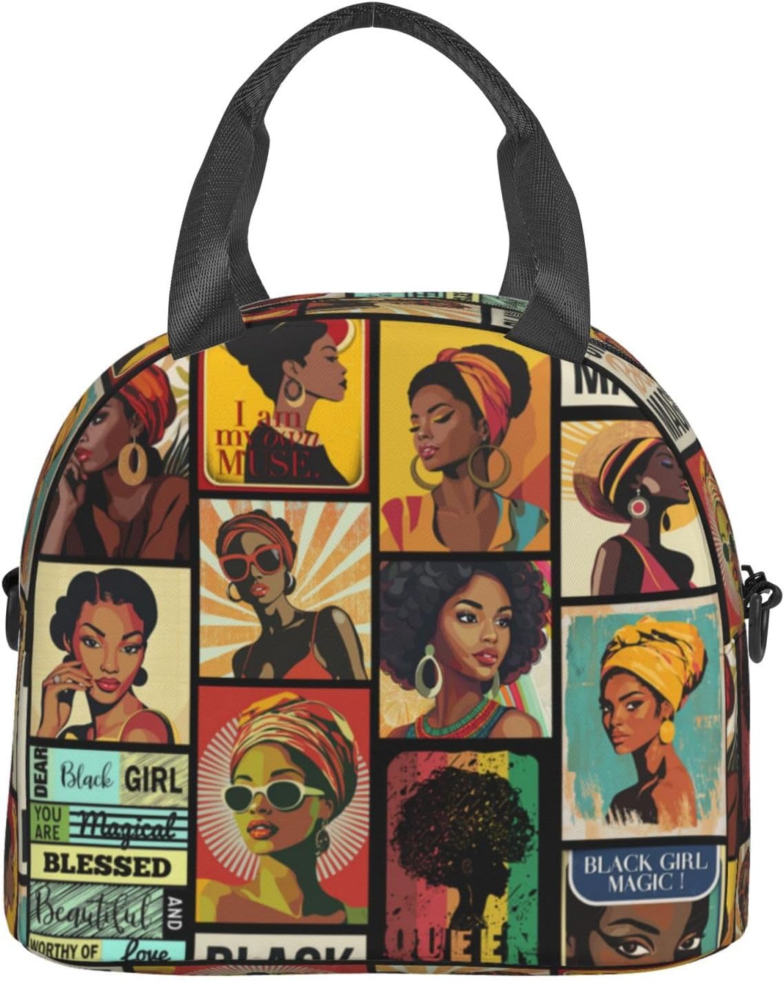African American Black Women Lunch Bag Vintage Lunch Box Insulated Reusable Lunch Bags For Adult Lunch Boxes Tote Bag For Women With Adjustable Strap For Gifts Office Picnic Travel - Image 3