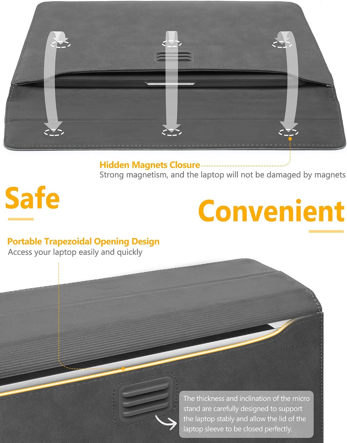HYZUO 13.3-14 Inch Laptop Sleeve Case Bag with Adjustable Stand for MacBook Pro 14 M5/M4/M3/M2/M1 Pro/Max A3426 A3427 2026-2021, MacBook Air/Pro 13.3, 13.8-13.5 Surface Laptop, Space Gray