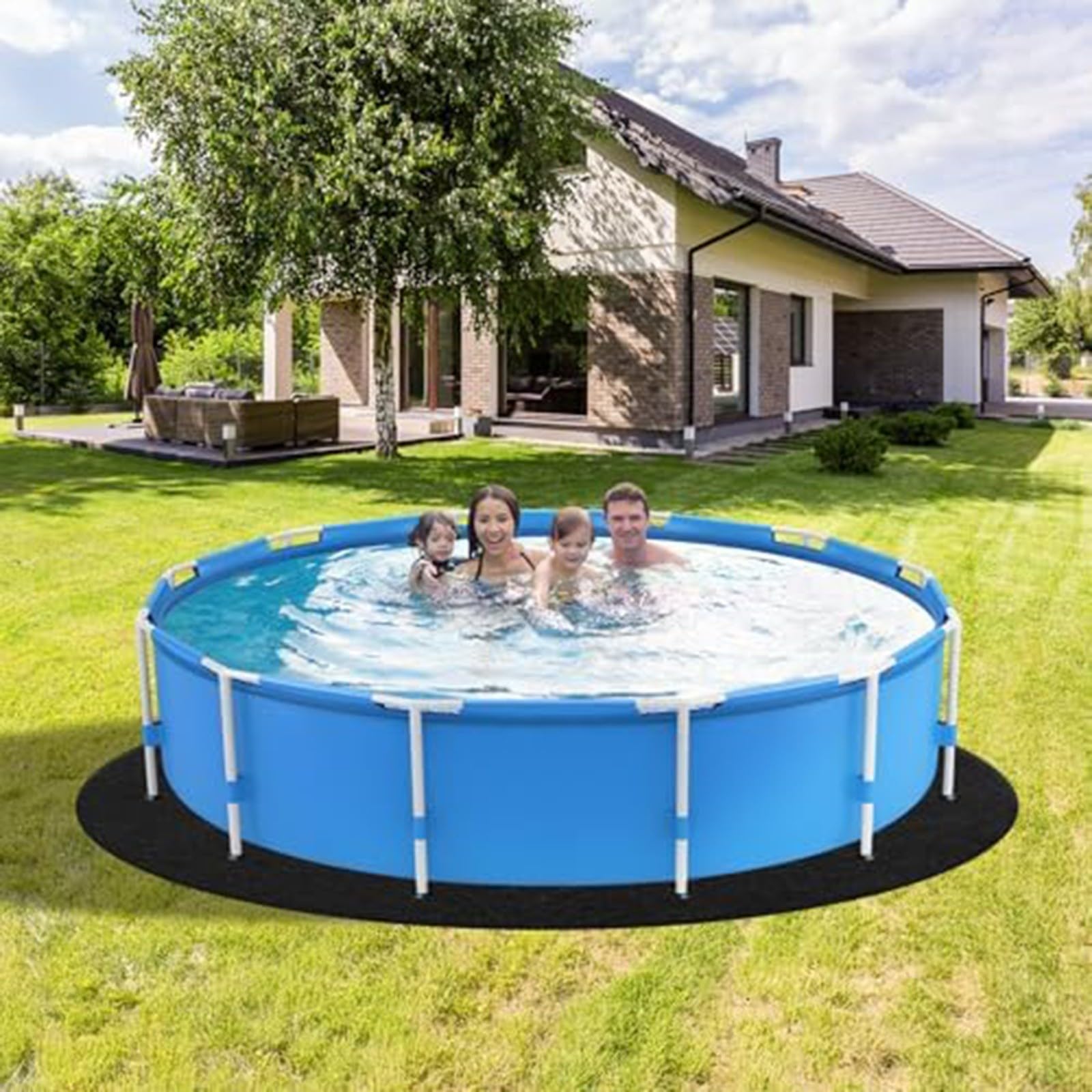 Esterilla protectora de suelo de fieltro para piscina, 3 x 2 m, color negro, resistente al desgarro y antideslizante, base de poliéster para piscina de suelo, impermeable para interior y exterior