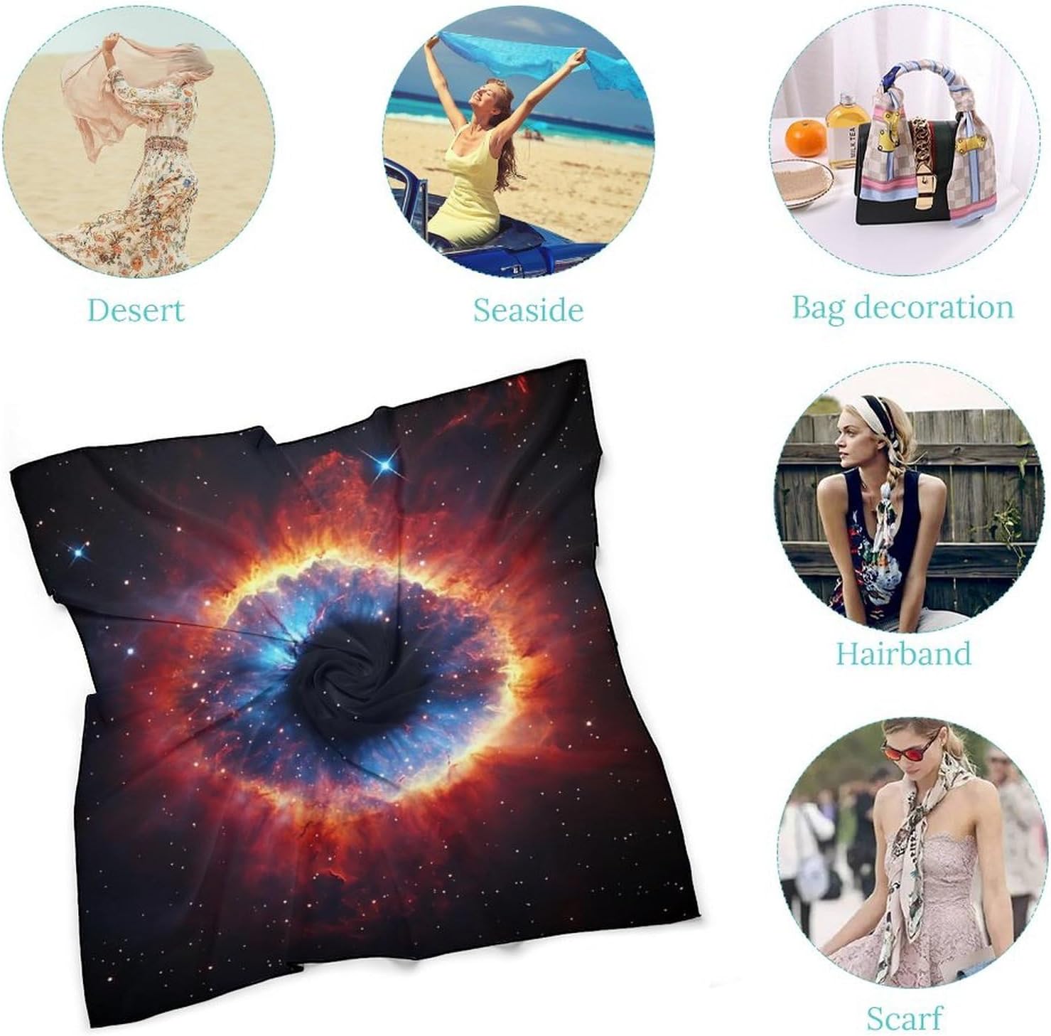Outer-Spaces Nebula Galaxy Bandana Fashion Head Scarf Square Silk Scarf Print Neck Hair Scarfs for Women Men Gifts