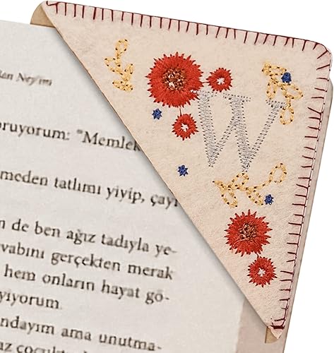 Miniatura 62 de Marcapáginas de esquina bordado, marcapáginas personalizadas con 26 letras de diseño de triángulo de fieltro, bordado y hecho a mano para tu placer