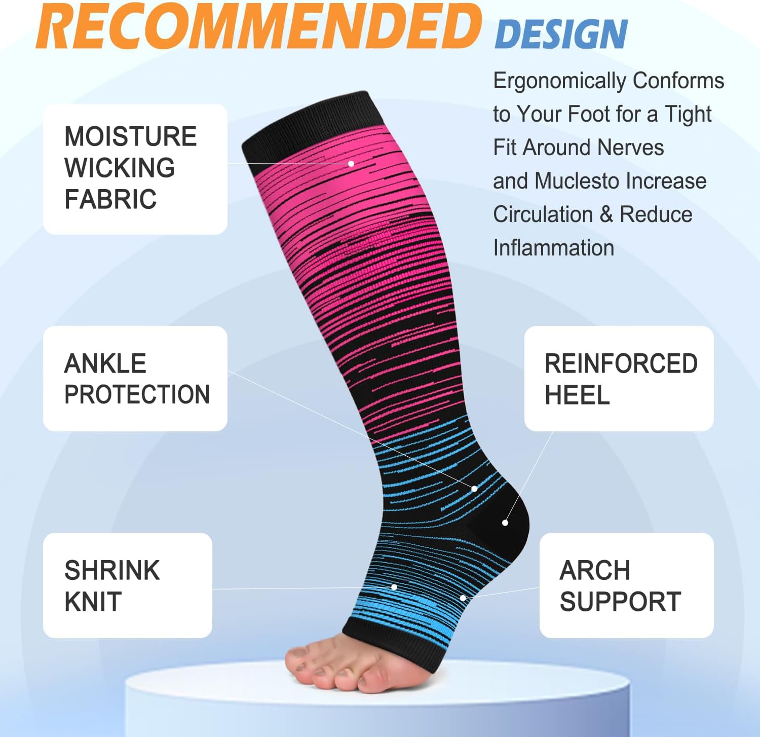 3 Pack Copper Compression Socks for Women & Men, 20-30mmHg Open Toe Knee High Stockings for Circulation Support - Image 3