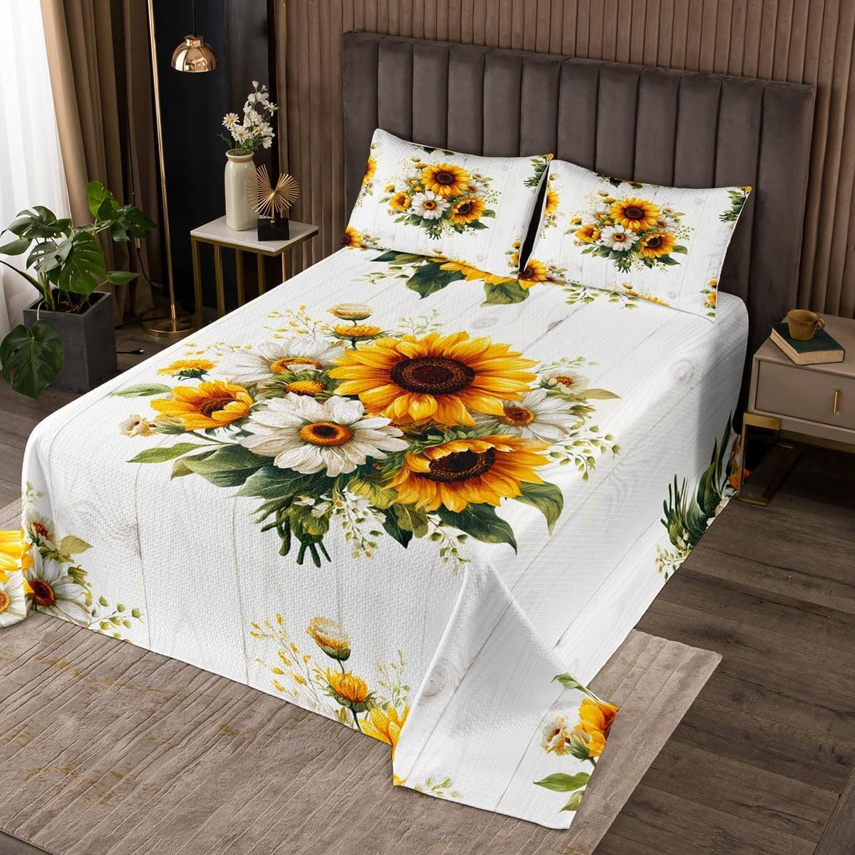 Manfei Cute Cat Bedspread King Size,Pumpkins Sunflower Maple Leaves Coverlet Set 3pcs,Autumn Harvest Quilted Coverlet with 2 Pillowcases,Kids Boys Room Decor,Soft Bedding Quilt