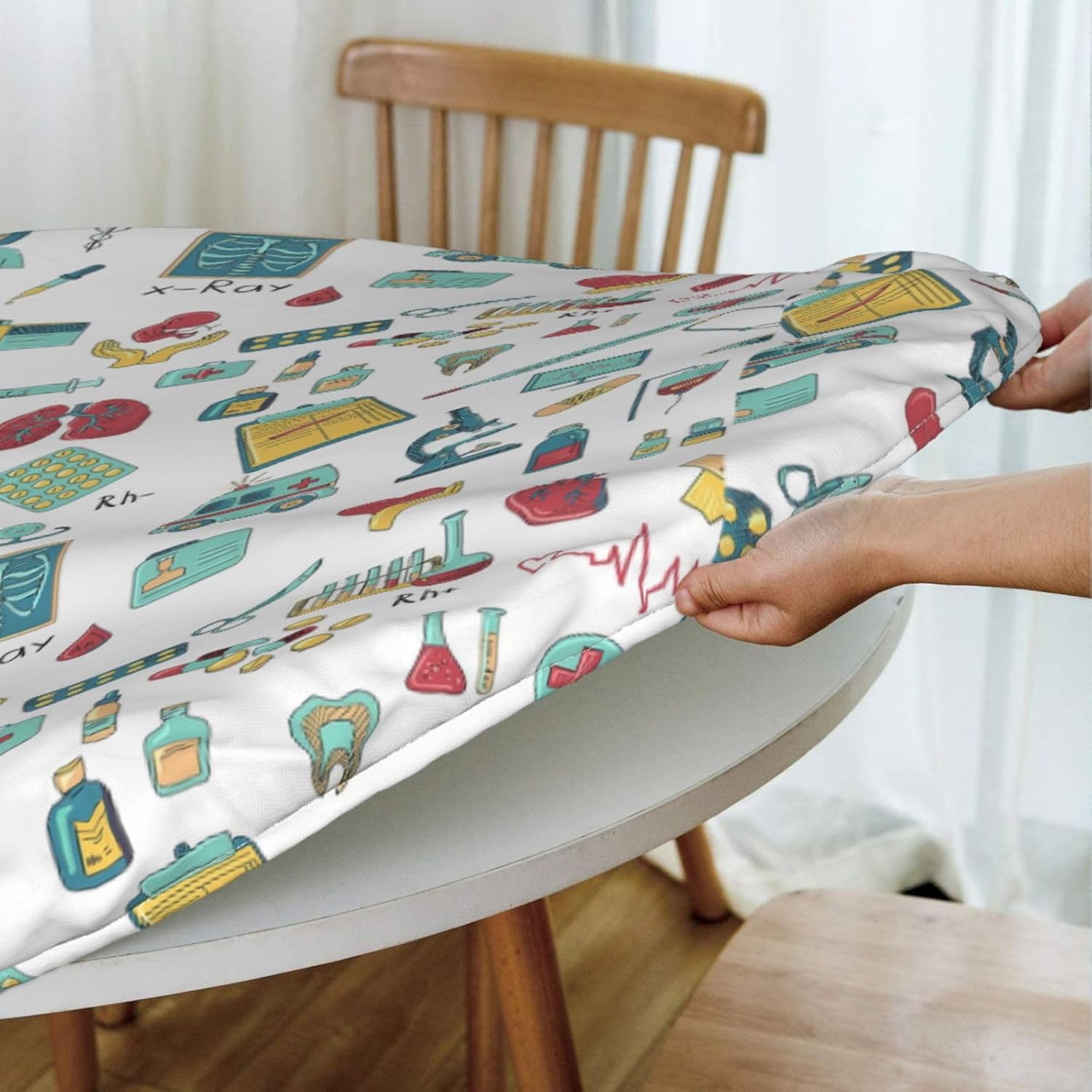 Abstraction Biology chemistry4 Print Outdoor Patio Kitchen Decor Supplies Wipeable Round Table Cloth for Indoor Outdoor