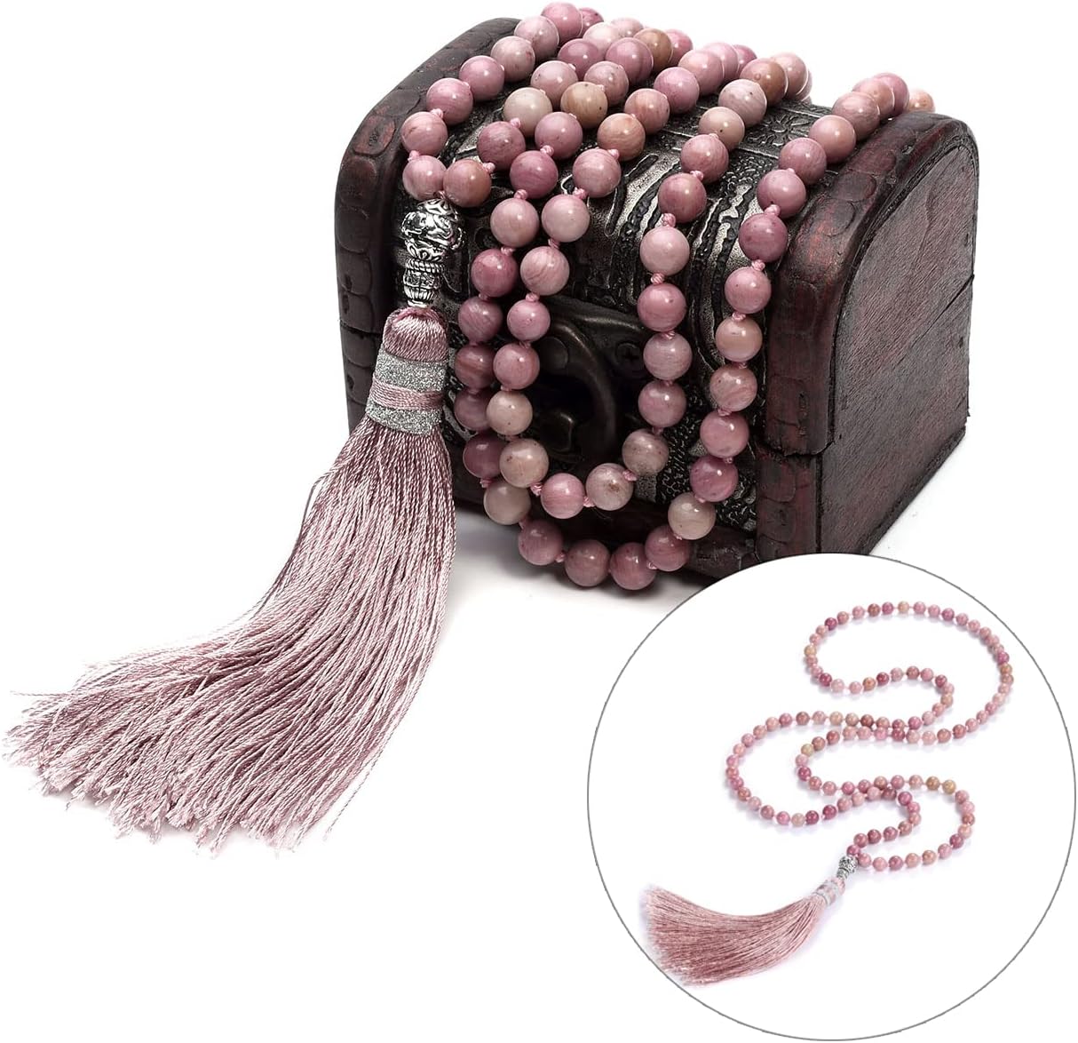 Top Plaza Womens 108 Mala Prayer Beads Wrap Necklace with Long Tassel Healing Crystal Stone Necklaces Yoga Meditation Reiki Quartz Jewelry