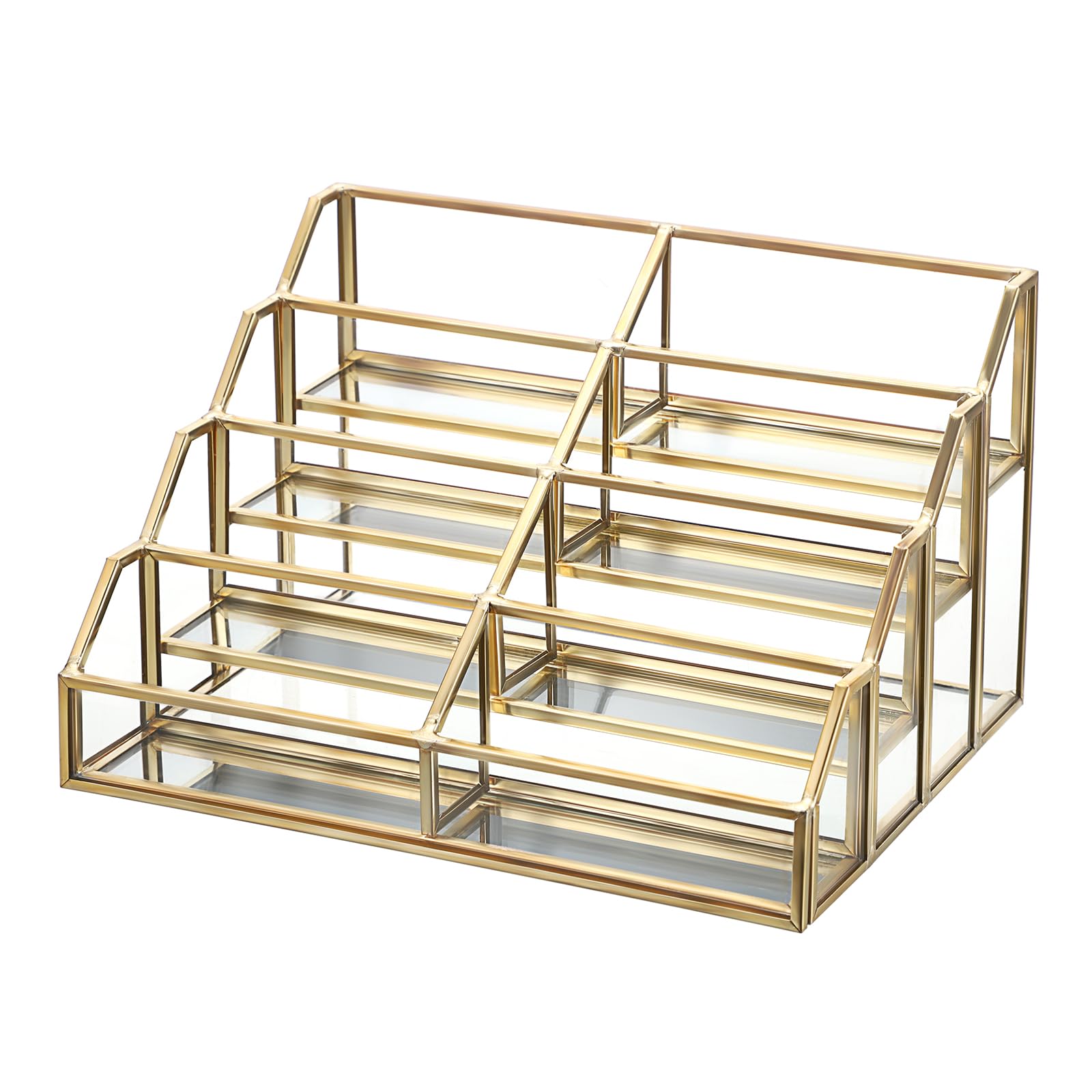 Hipiwe Mirrored Glass Business Card Holder 8-Slot Gold Card Display Stand