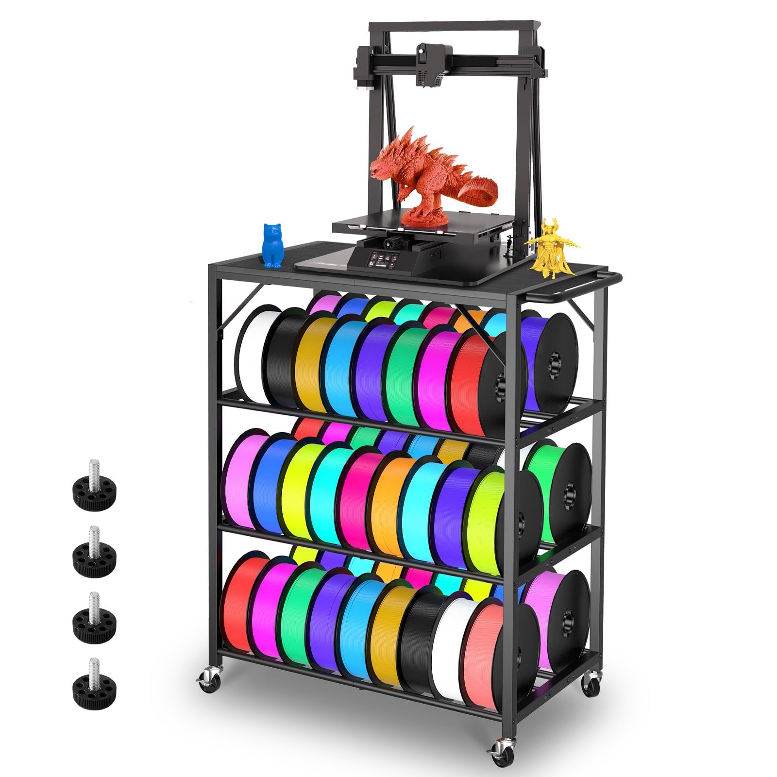 Kids 3D Printer Stand Filament Storage, Toybox 3D Printer for Kids Table Heavy Duty Filament Rack Spool Holder with Wheels, Mini 3D Printer Organizer Stand Storage Accessories
