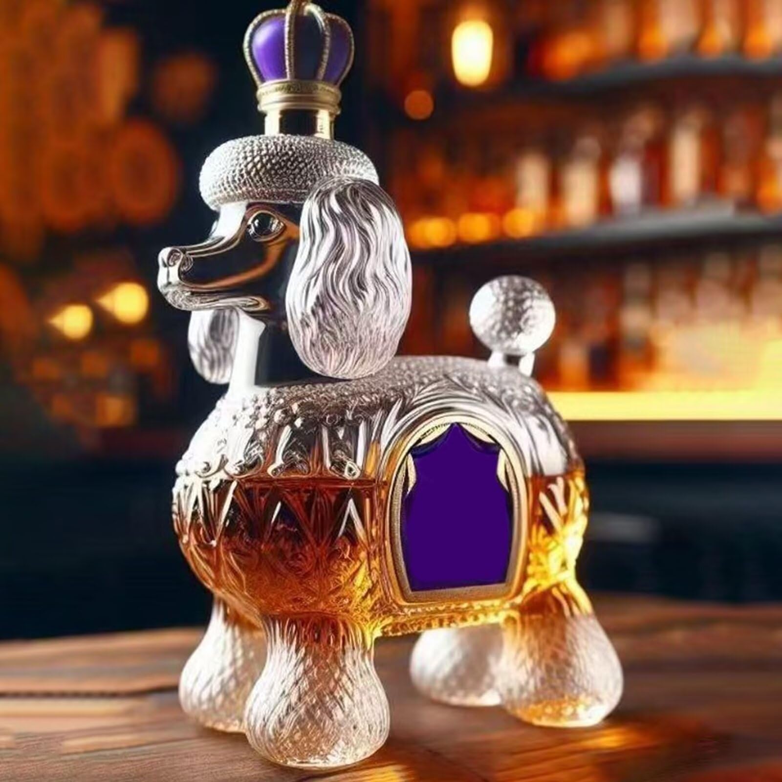300ML Decantador Whisky Arte Escultura - Decantador De Whisky De Cristal Original, Botella De Vino Con Forma De Caniche En 3D, Regalo Decorativo Con Arte Canino, Divertida Jarra De Vino Vacía