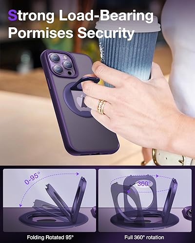 Miniatura 2 de Facbiny Funda magnética diseñada para iPhone 14 Pro, compatible con MagSafe, soporte giratorio de 360, funda translúcida a prueba de golpes, morado