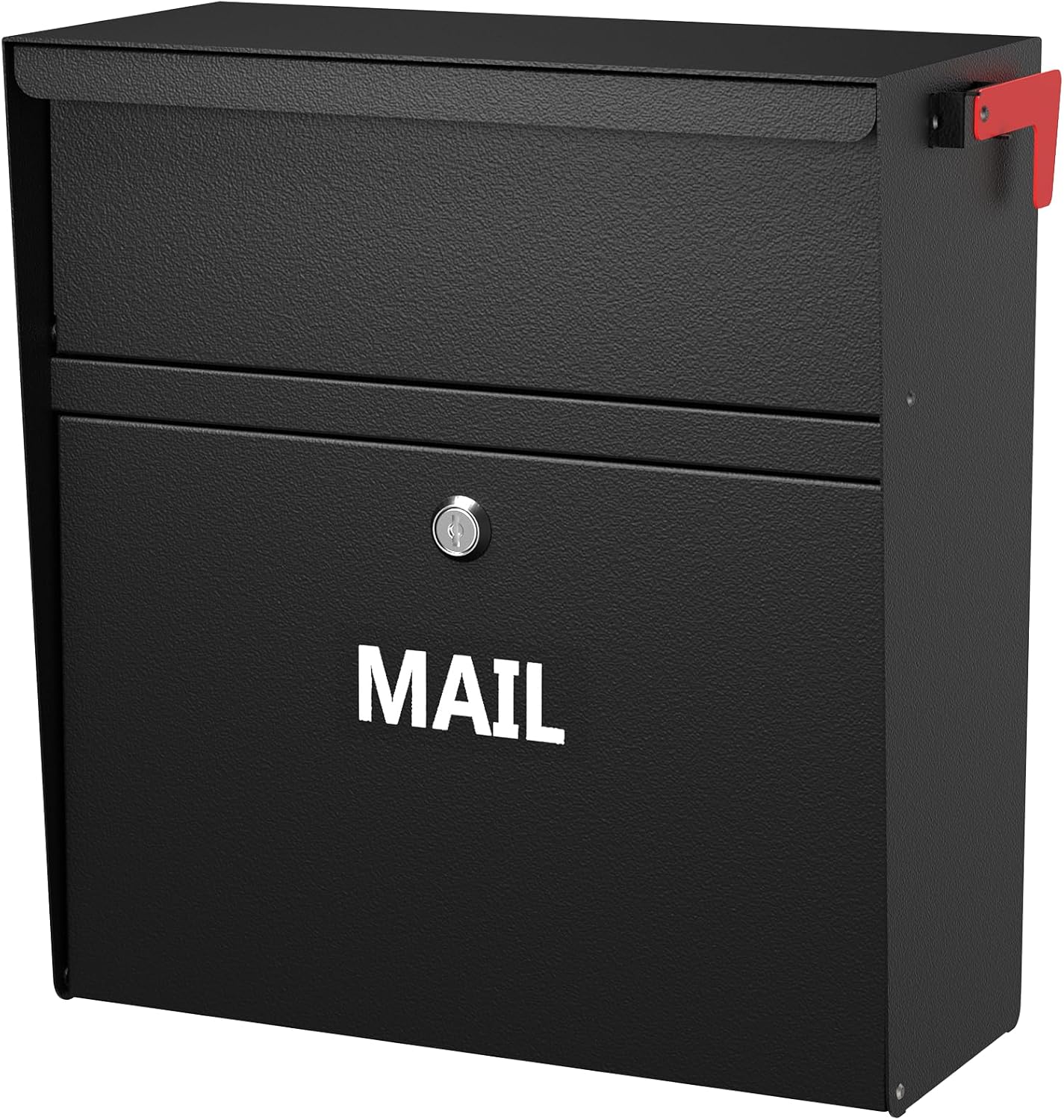 Pochar Rainproof Wall Mount Mailbox for Outside - Locking Galvanized Steel Mail Box with Outgoing Mail Flag - Morden Mailbox for House Office Apartment - Outdoor Mailboxes with Lock & Key (Black)