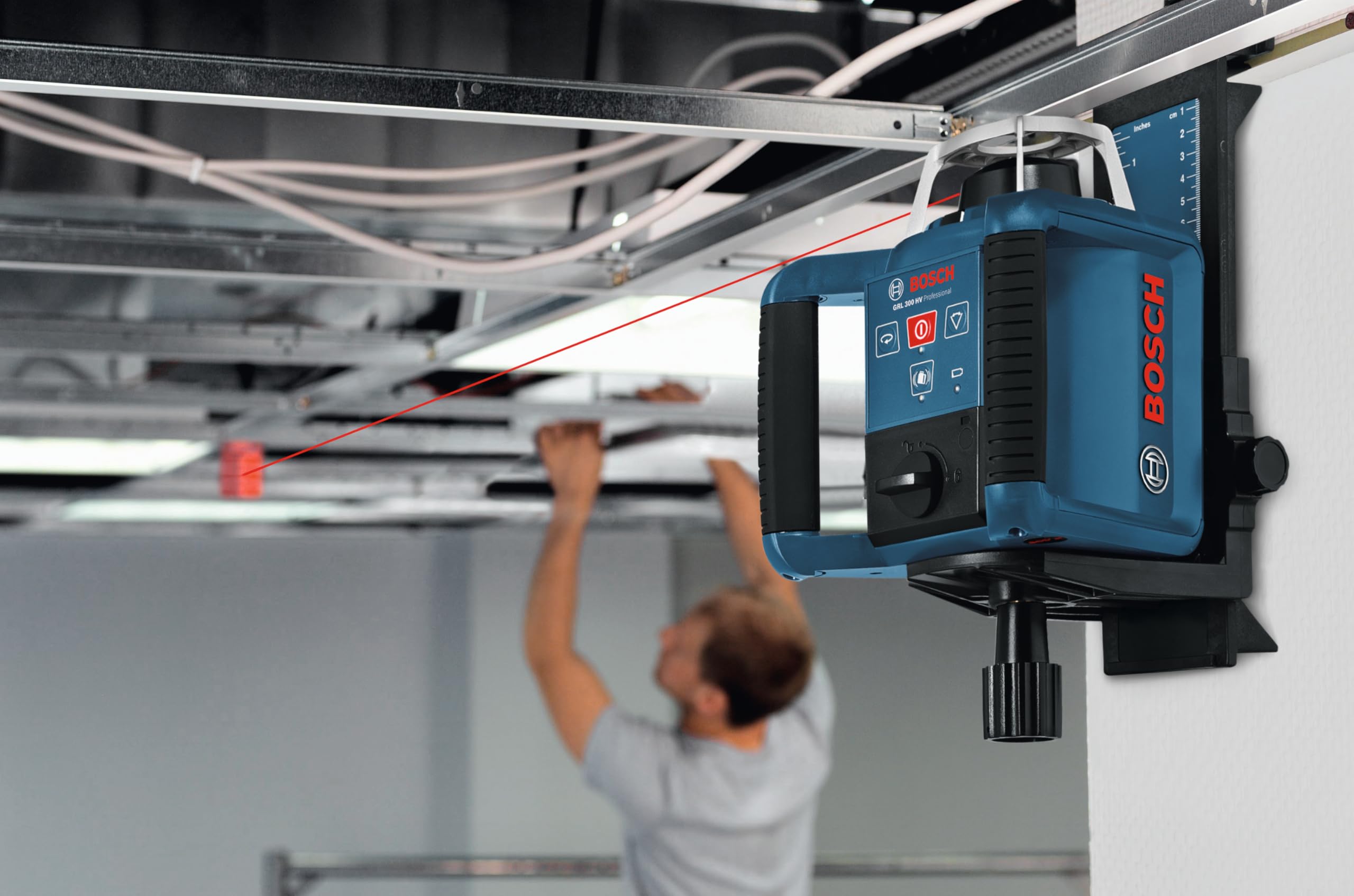 Bosch Professional Laser Rotatif GRL 300 HV (Laser Rouge, Cellule de Réception LR 1, Portée : jusqu'à 300 m (Diamètre), dans Coffret de Transport)