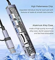 Vista 8 de Hub USB C Hub USB 3.0 con lector de tarjetas SD/TF, conector auxiliar de auriculares de 0.138 in, divisor USB 8 en 1 para MacBook Pro Air, XPS