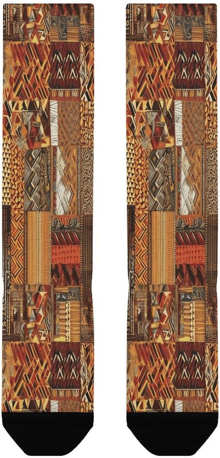 African Textile Patchwork Crew Socks Calf Socks Athletic Crew Sock