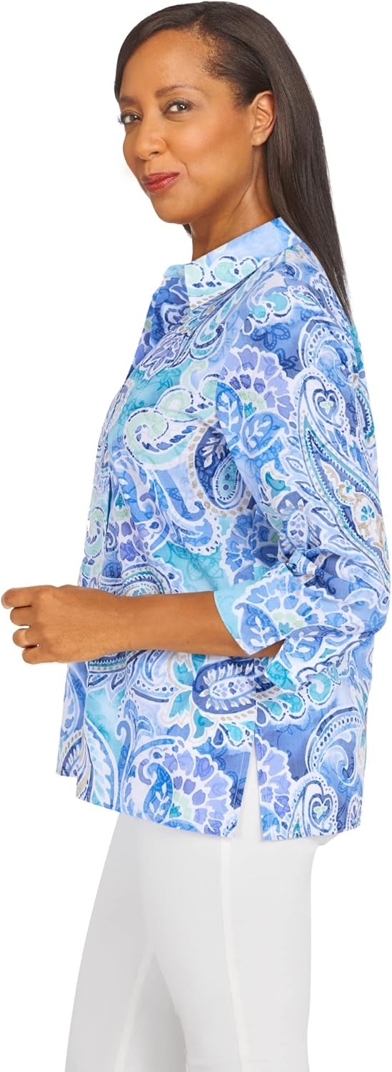 Alfred Dunner Women's Paisley 3/4 Sleeve Button Down Top - Image 5