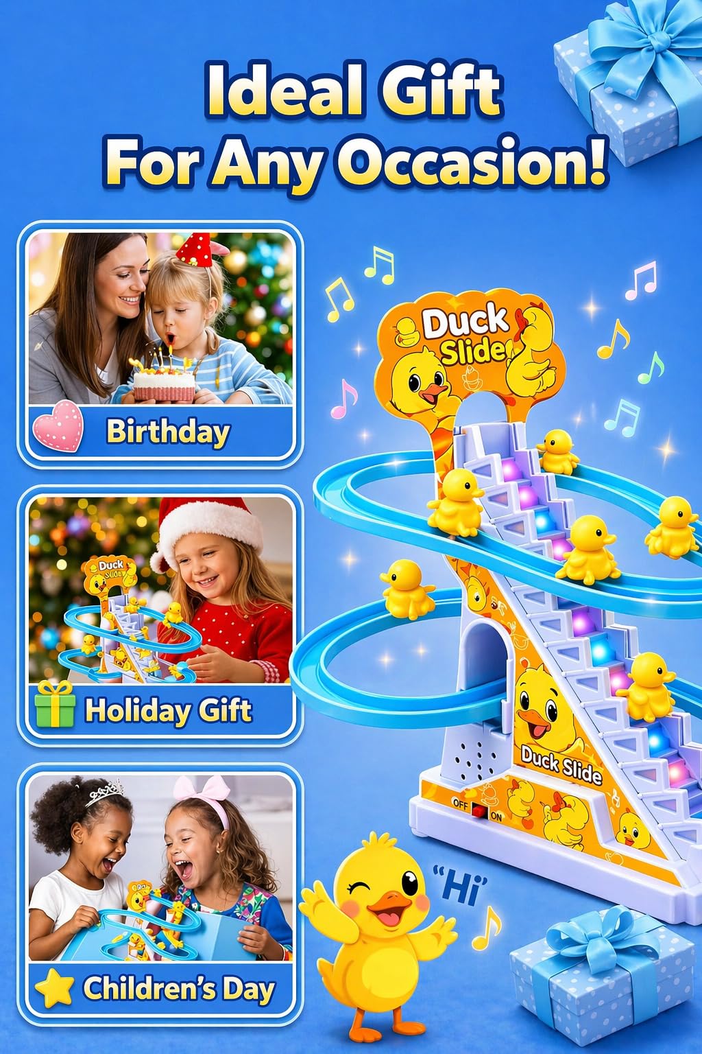 TEC TAVAKKAL Duck Slide Toy Set, Funny Automatic Stair-Climbing Ducklings Cartoon Race Track Set Duck Roller Coaster Escalator Toy with Flashing Lights & Music (Duck Slide Track Set) — Amazon image 4