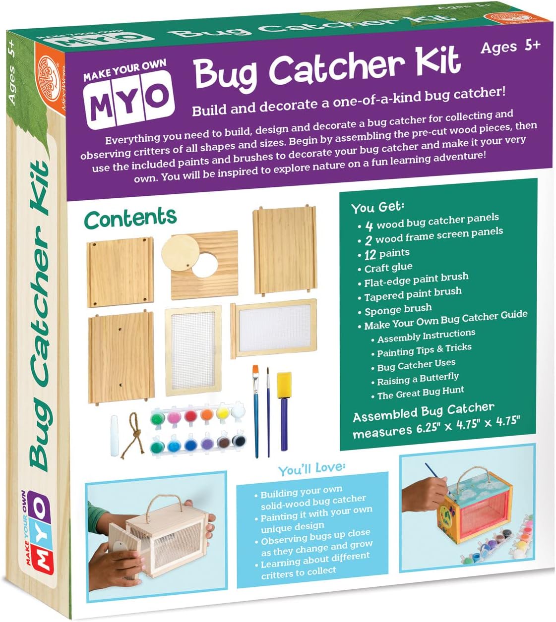 MindWare Make Your Own Bug Catcher Kit for Kids – Includes 12 Paint Colors, Glue, 3 Brushes & Guidebook – DIY Craft for Kids Ages 5+