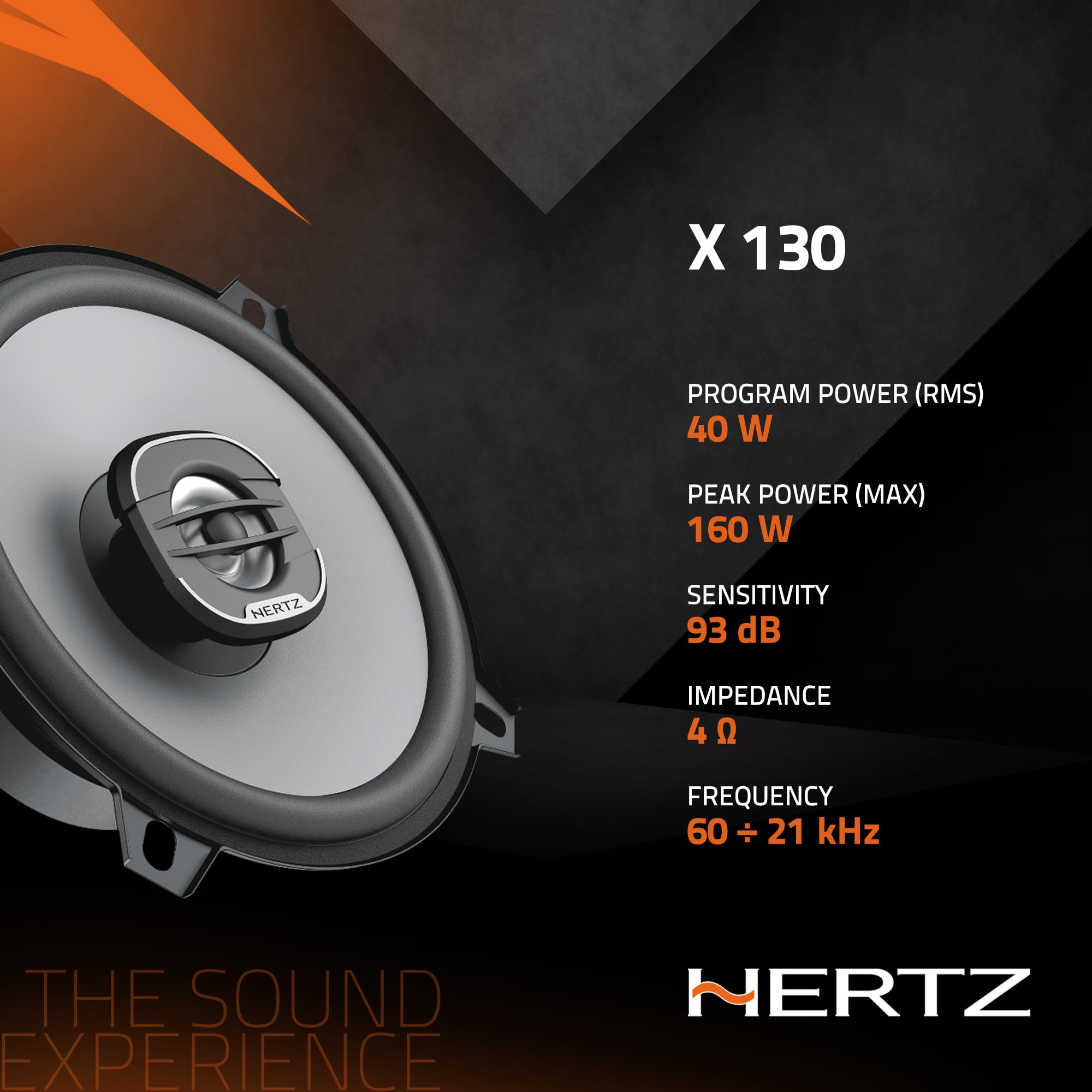 Hertz X 130 – Coppia di altoparlanti coassiali a 2 vie da 130 mm, 160W di potenza di picco, cono in polipropilene e tweeter integrato