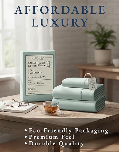 Vista 8 de LANE LINEN 100% Organic Cotton Twin Bed Sheet Set, Soft & Comfy Low Pill Fade Resistant Machine Wash Reinforsed French Seam Sustainably Produced Eco