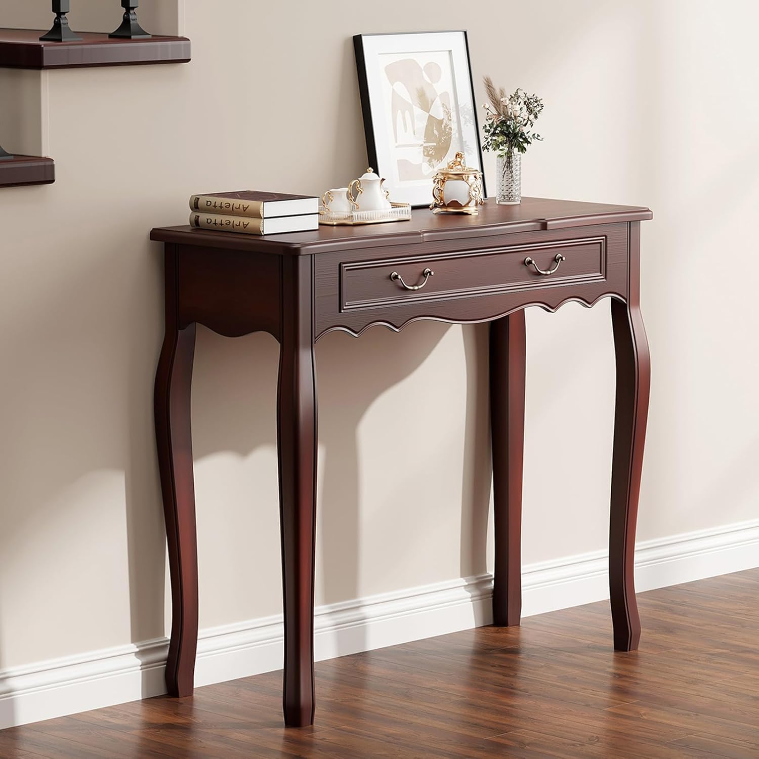 Walnut Entryway Table with 1 Drawer Console Table for Entryway Entrance Table for Hallway, Living Room, Foyer, Easy Assembly (Legs Only), 13.77D x 34.64W x 30.7H in