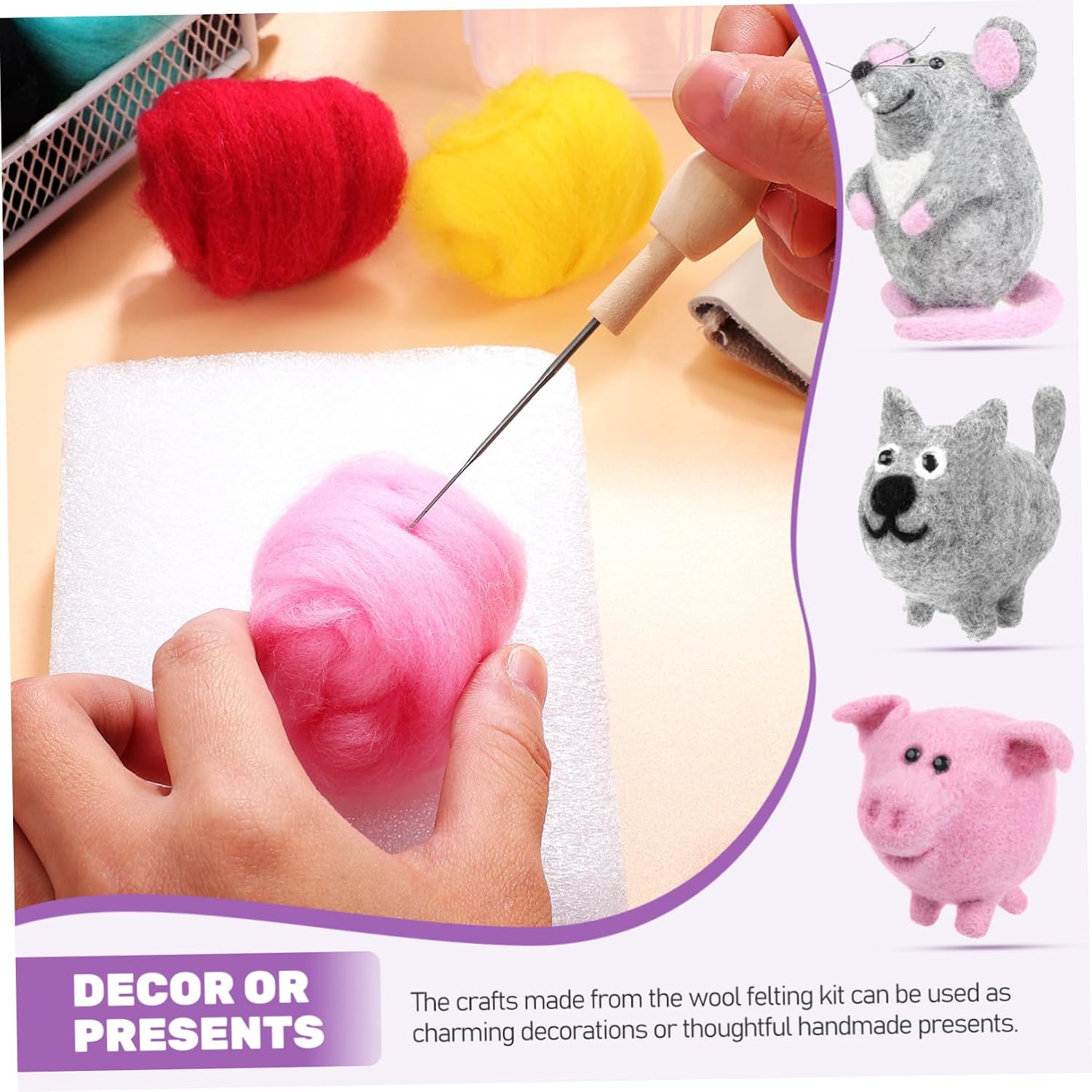 Tofficu 1set Wool Felting Kit for Beginners Wool Needles and Tools for Creative Crafts and Embroidery Projects for Adults and Home Decor