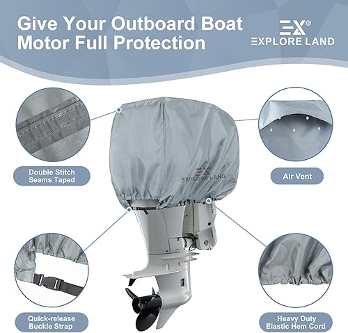 Miniatura 5 de Explore Land 600D - Cubierta impermeable para motor fueraborda (600 D), tamaño completo para motor de barco de 25 a 300 CV