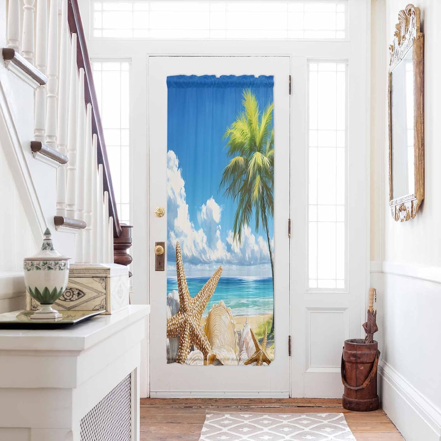 Ocean Sea Door Curtain 25" W x 72" L Shells Coral Starfish Door Window Curtains Marine Life Light Filtering Curtains for Door Window Sidelight Drapes for French Door Living Room