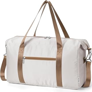 Easyjet Handgepäck 45x36x20 Reisetasche Handgepäck Tasche Weekender Damen Klein Reisetaschen Tasche Handgepäck Flugzeug Carry on Bag 25L (Beige mit Braun Trägern)