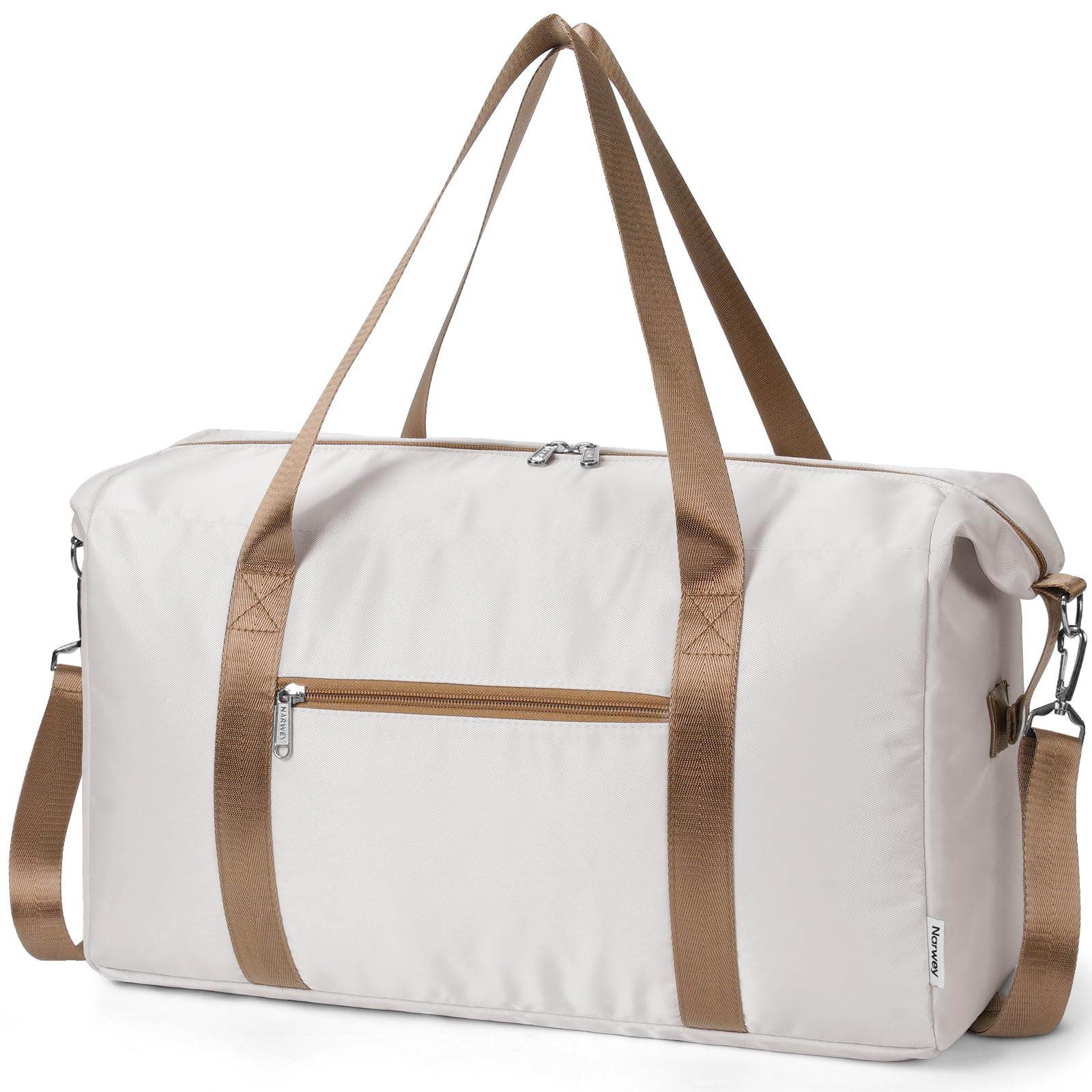Narwey Easyjet Handgepäck 45x36x20 Reisetasche Handgepäck Tasche Weekender Damen Klein Reisetaschen Tasche Handgepäck Flugzeug Carry on Bag 25L (Beige mit Braun Trägern)