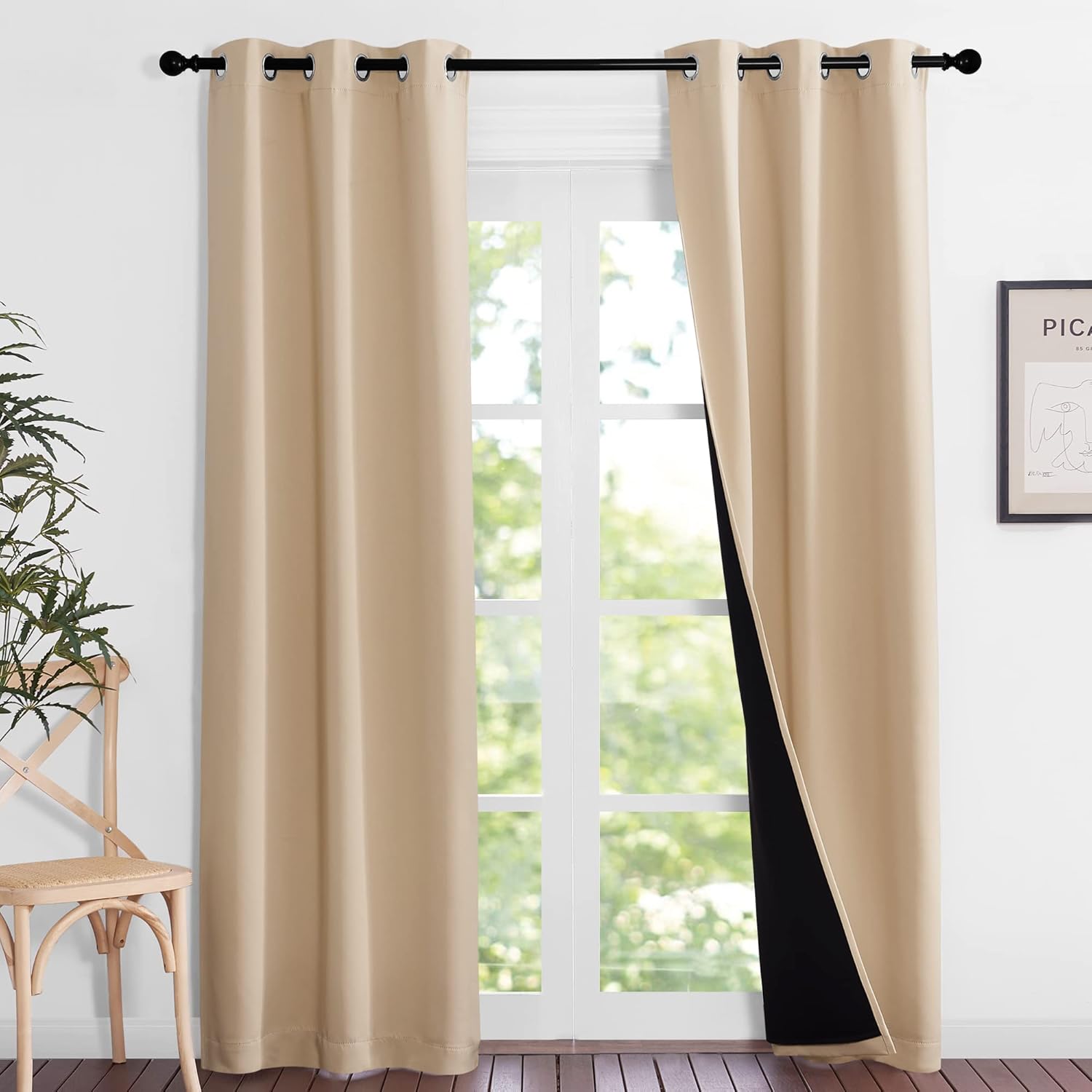 NICETOWN 2-Pack Blackout Curtain Panels, 37x80, Biscotti Beige