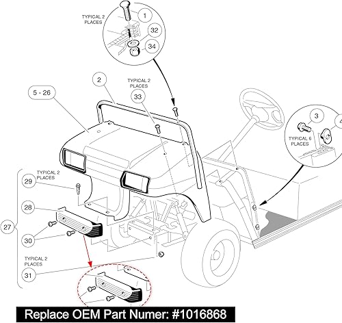Miniatura 7 de Roykaw Carro de golf parachoques delantero con pernos para Club Car DS Gas y Electric 1993 en adelante carrito de golf, plástico moldeado duradero,