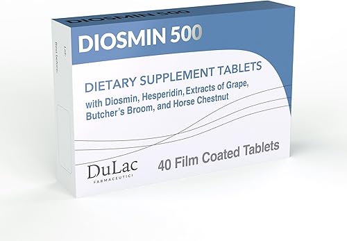 Dulàc - Diosmin 500 con castaño de indias, escoba de carnicero, uva roja y hesperidina - Suplemento dietético - 40 tabletas - Hecho en Italia