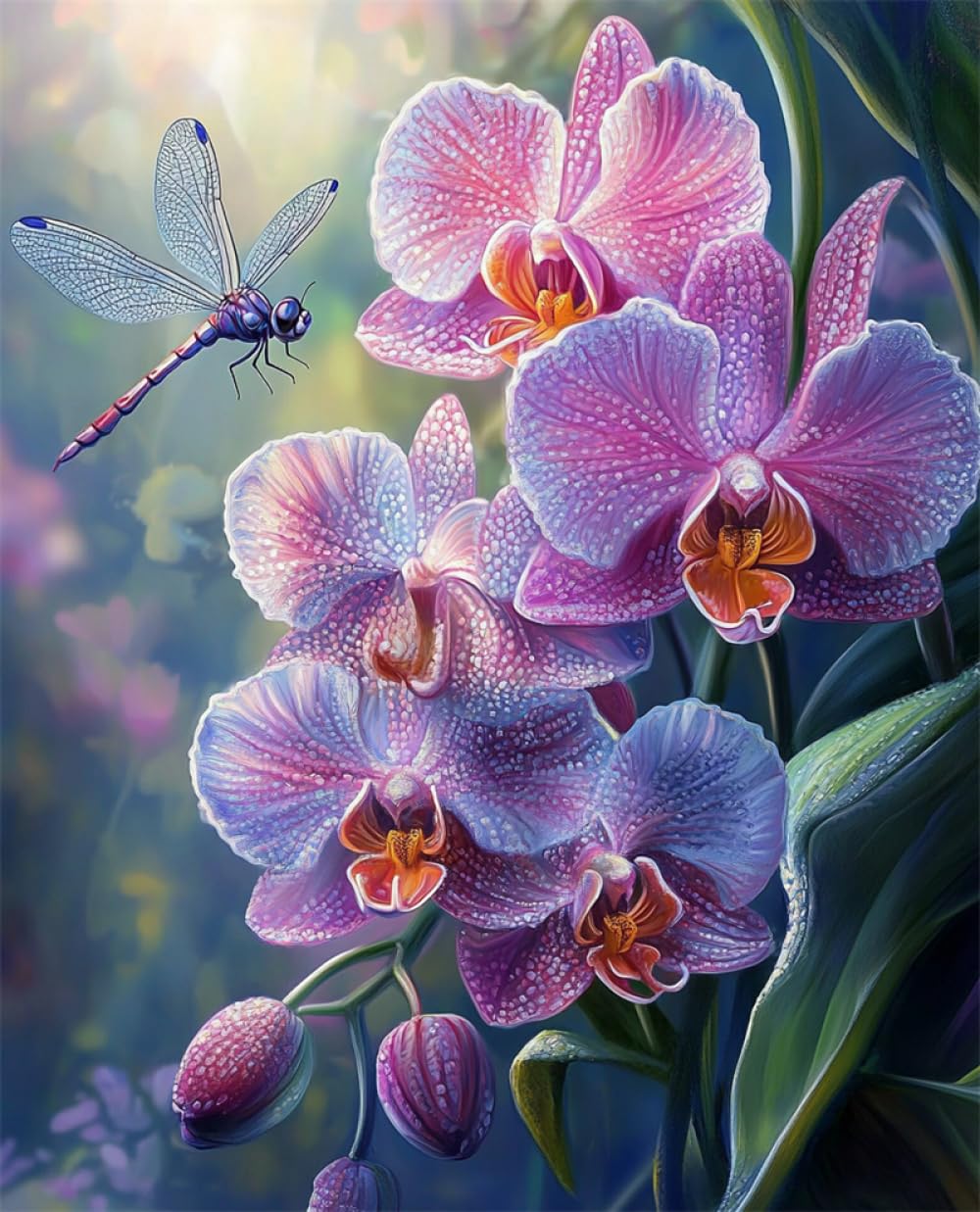 RKFLGEW DIY Perlenstickerei Komplett Set Fantasie Lila Orchidee Perlenkreuzstich-Stickmuster，Diy-Wandbehang，3D-Perlen-Set Für Handarbeiten 40x50cm