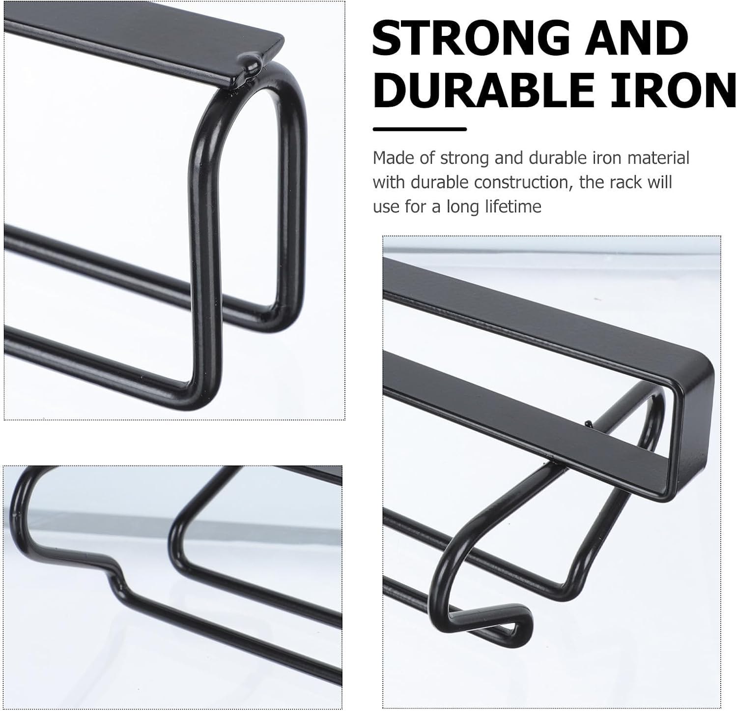 Black Iron Wine Glass Hanging Rack, Easy Install, Space Saving