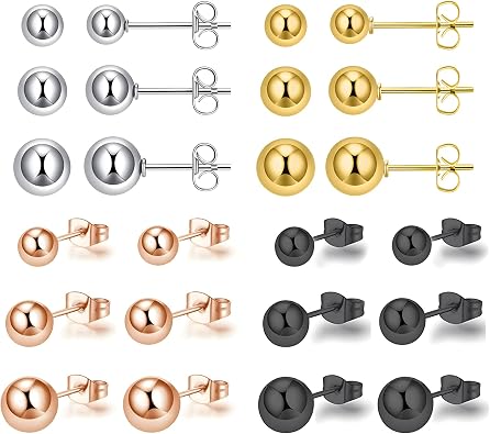 12Pairs 20G Mix Color Stainless Steel Ball Stud Earrings for Men Women Minimalist Sphere Cartilage Piercing Studs Earrings,Ball Hypoallergenic Jewelry,Mini Ball Earrings