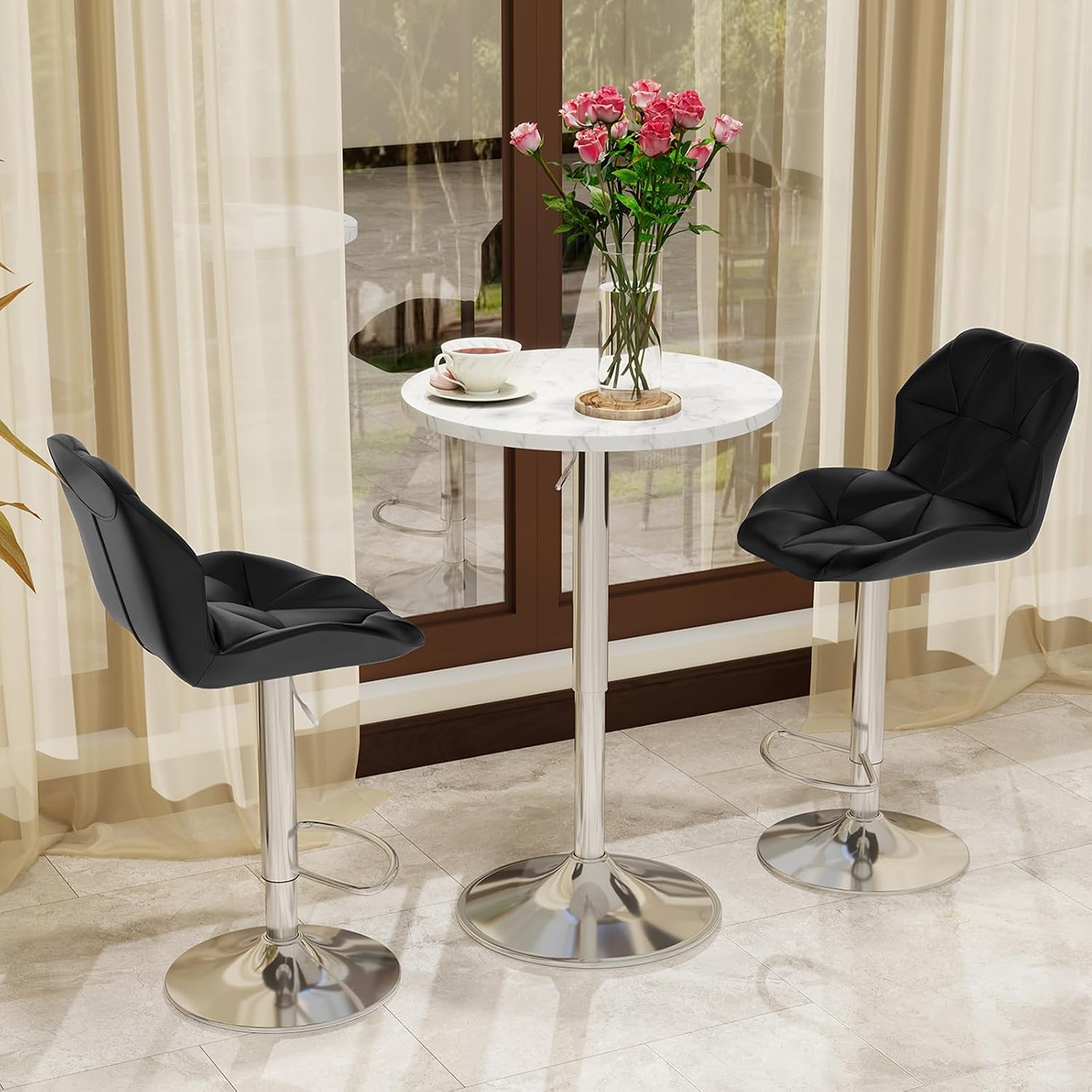 ARTETHYS Bar Table Set of 3 Adjustable Round Desk and 2 Swivel Pub Stools for Home Kitchen Bistro Bars Wine Cabinets