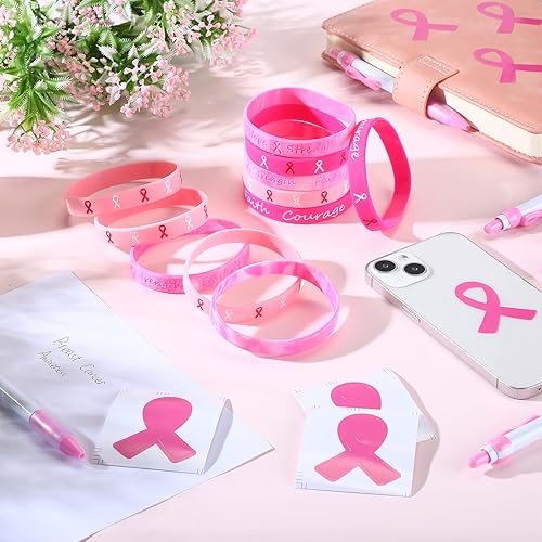 Miniatura 5 de Sherr 150 accesorios de concientización sobre el cáncer de mama, incluyen bolígrafos retráctiles de cinta rosa, bolígrafos de cáncer de mama,