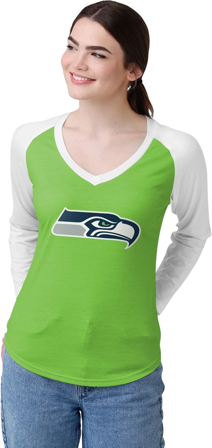FOCO Womens NFL Team Logo Ladies Fashion Raglan Top Shirt