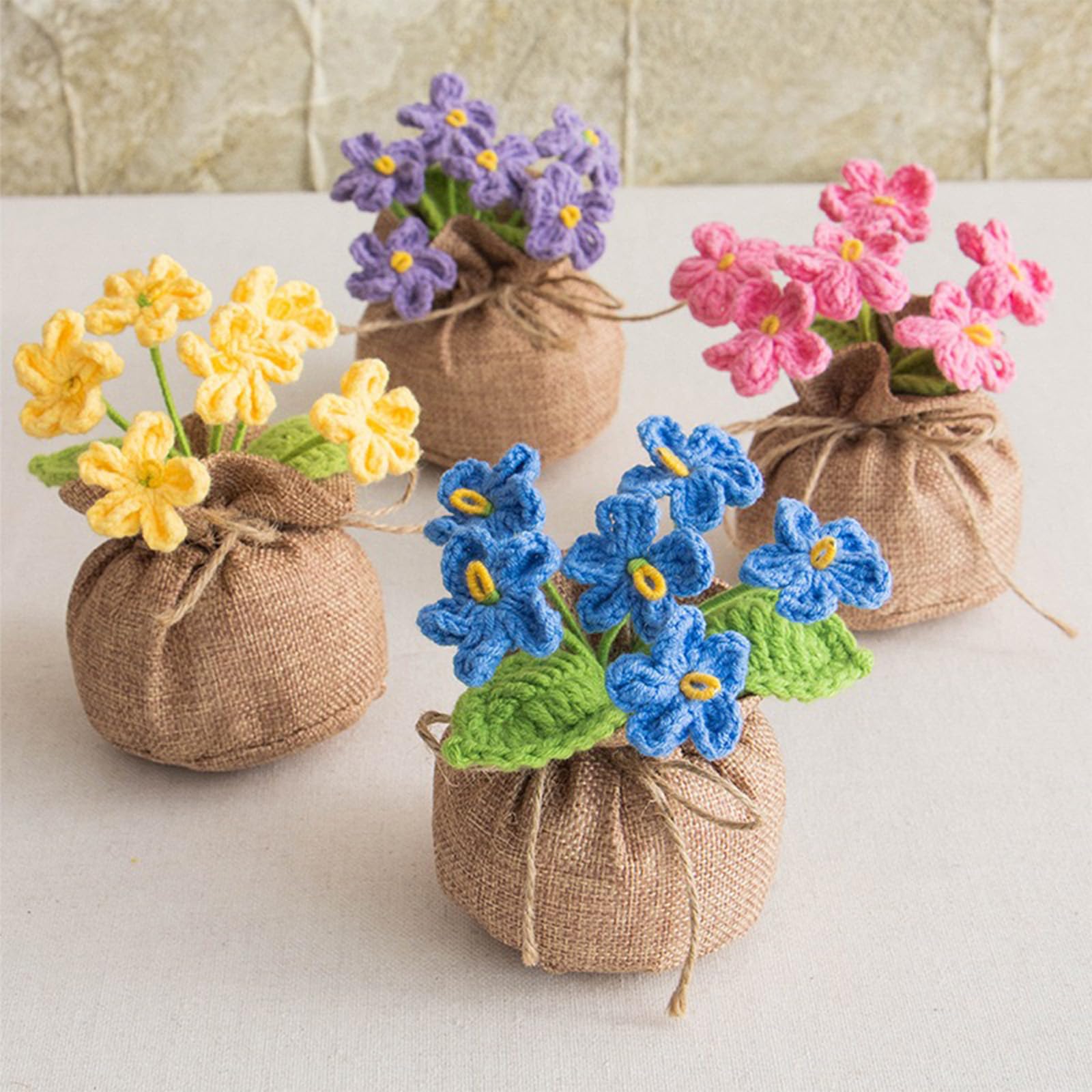 Crochet Sun Flowers Potted Flower, Handmade Knitted Sun Flores Birthday Gifts for Women/Mom/Grandparent, Valentines, Christmas,Positive Boho Crocheted Flower for Office Desk Decor