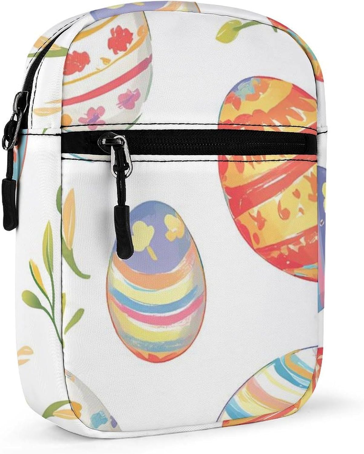 Colorful Stripes Floral Easter Eggs Small Crossbody Bag Sling Shoulder Satchel