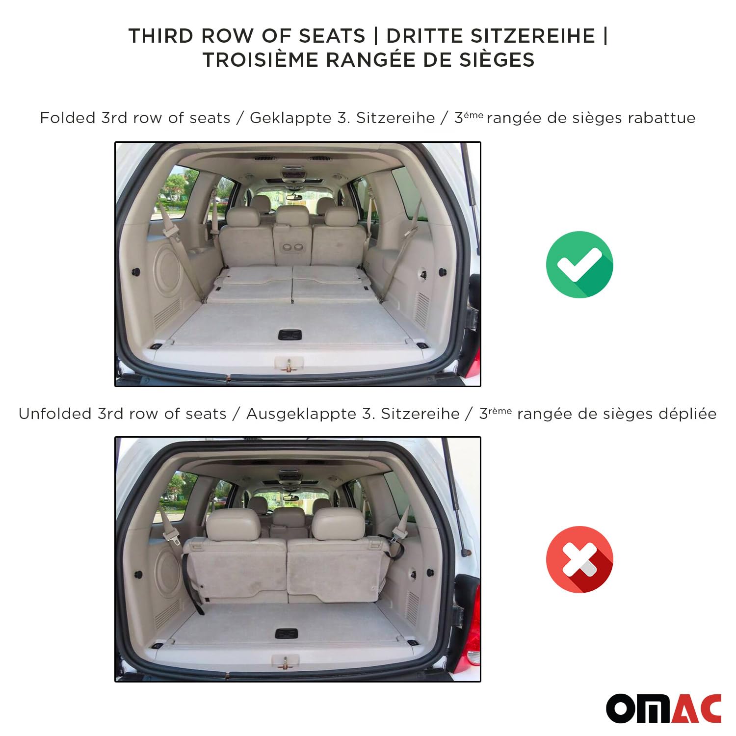 OMAC Gummi Kofferraumwanne kompatibel mit BMW X7 G07 2018-2026 Klappbare 3.Reihe Schwarz