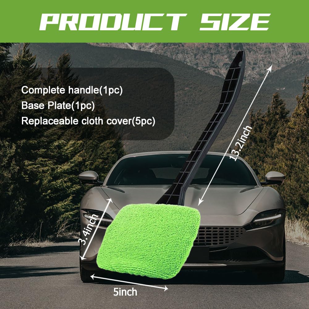 RGOAANC Windshield Cleaning Tool, Windshield Cleaning Wand, Car Window Cleaner with 5 Reusable and Washable Microfiber Pads and Extendable Handle, Auto Inside Glass Wiper Kit for Car Interior