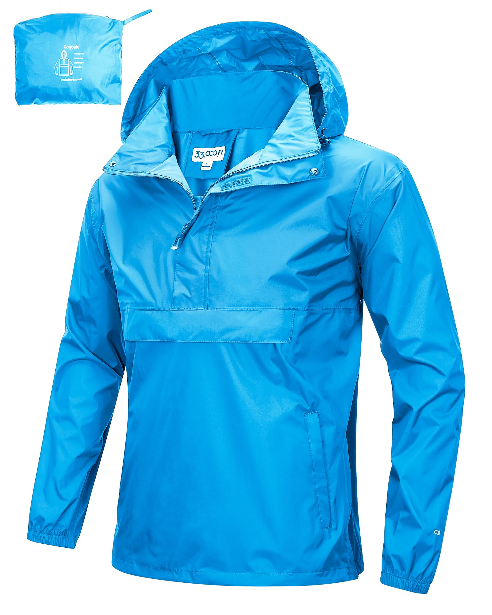 33,000ft Herren Regenjacke Leichter Wasserdichter Packbarer Pullover mit Kapuze und Reflektor für Fahrrad Wandern Outdoor