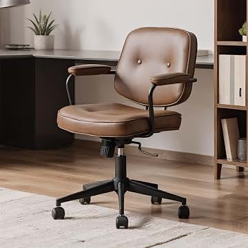 chairus Silla de Oficina de Cuero PU Silla de Escritorio Ergonómica Pequeña con Altura Ajustable, Silla Computadora Moderna con Ruedas Silenciosas Silla Estudio Giratoria para Hogar/Despacho, Marrón